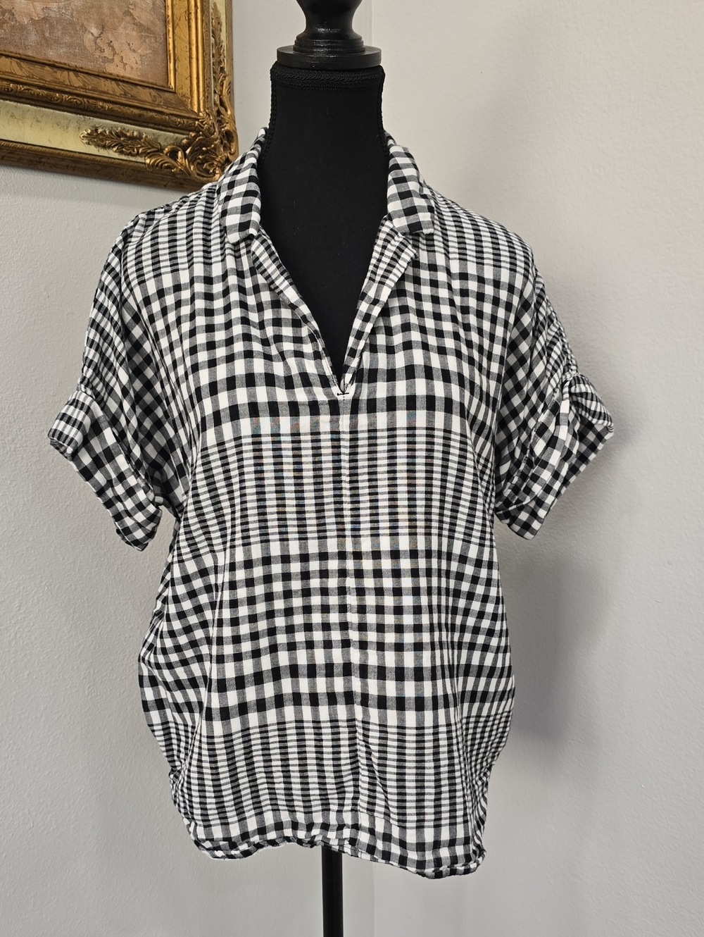 Madewell Black & White Gingham Short-Sleeve Button-Down